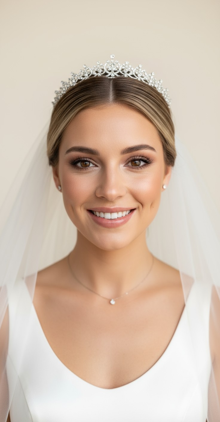 After Wedding Updo With Tiara And Veil